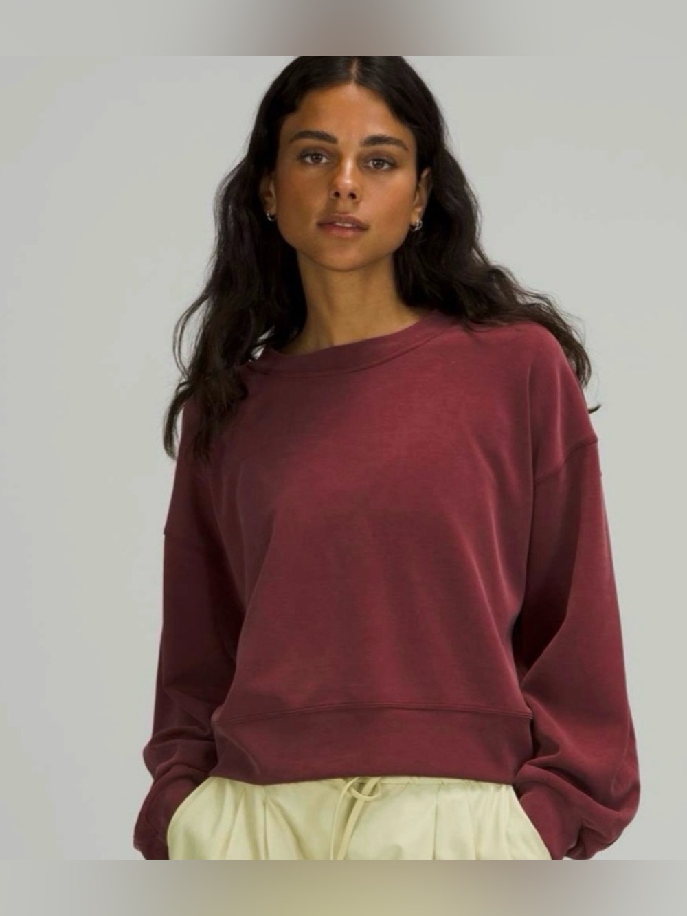 NWOT Lululemon Softstreme Perfectly Oversized Cropped Crew Merlot s 2